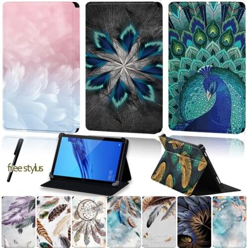PU Leather Tablet Case for Huawei MediaPad T1 7.0/T1 8.0/T1 10/T2 10 Pro/T3 7.0/T3 8.0/T3 10 9.6/T5 10 Universal Feather Pattern