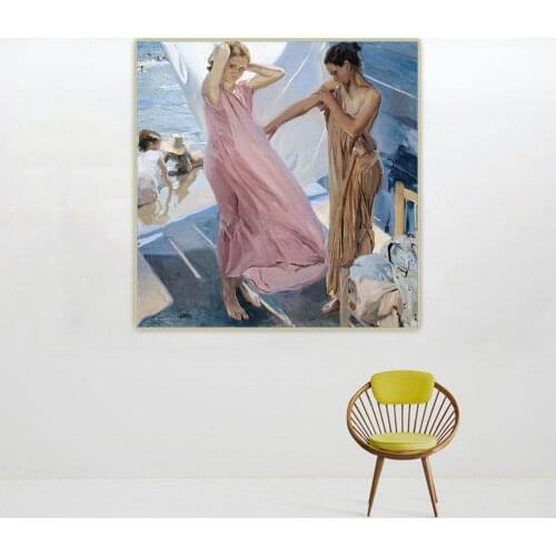 Citon Joaquin Sorolla《After Bathing》Canvas Oil Painting Artwork Poster Picture Background Wall Decor Home Living room Decoration