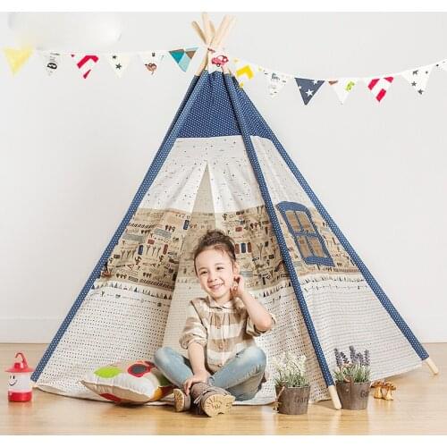 Cartoon design teepee kid play tent cotton canvas kids teepee white playhouse fabric children bed tent