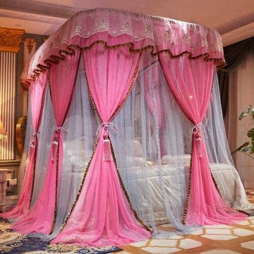 Double-layer Shading, Wind, Mosquito And Dustproof Multi-Purpose Lace Tassel Rail Mosquito Net European Palace Style Bed Valance