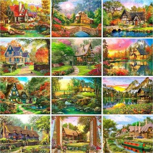 EverShine Diamond Embroidery House Cross Stitch Diamond Painting Full Square Landscape Rhinestones Art Handwork Gift Home Decor