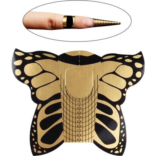 Finger Angel 50/100/500pcs Nail Form Gold Butterfly Design Adhesive for Acrylic/UV Gel Nail Tips Extension Manicure Tool#FJH21