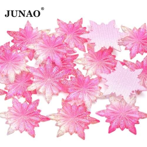 JUNAO 10Pc 30mm Large Sewing Red Pink Flower Rhinestone Applique Flat Back Crystal Strass Sew On Resin Stones for Decoration