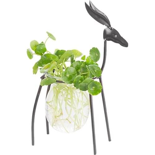 Quality European Iron Deer Flower Vase Creative Hydroponic Container Glass Living Room Decoration Home Furnishing Floral Decorat