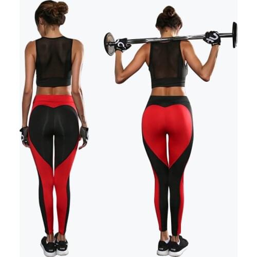 Yoga Pants love red and black colour matching stitching breathable sports leggings women Gym Yoga Leggings Sport Fitness
