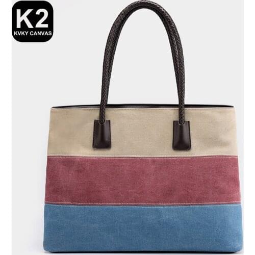 Patchwork Women Handbags for Ladies Shopping Handbags KVKY Original Design White Zipper Unisex Fashion Travel Women Canvas Bags