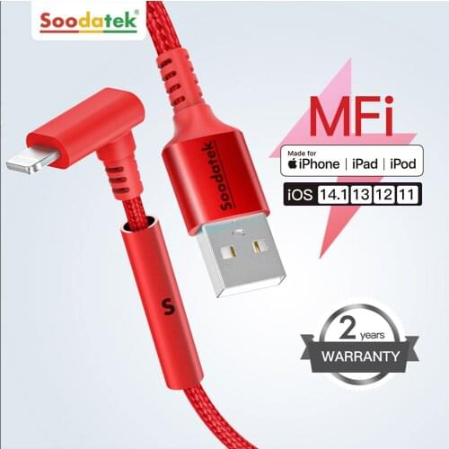 MFi Certified USB Lightning Cable 90 degree for iPhone 12 Mini Pro Max 11 8 7 6s plus 5se ipad pro Fast iPhone charging cable