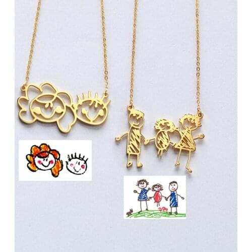Fashion Children Painting Pendant Necklace For Women Custom Kids Handmade Stainless Steel Choker Chain Jewelry Family Best Gifts