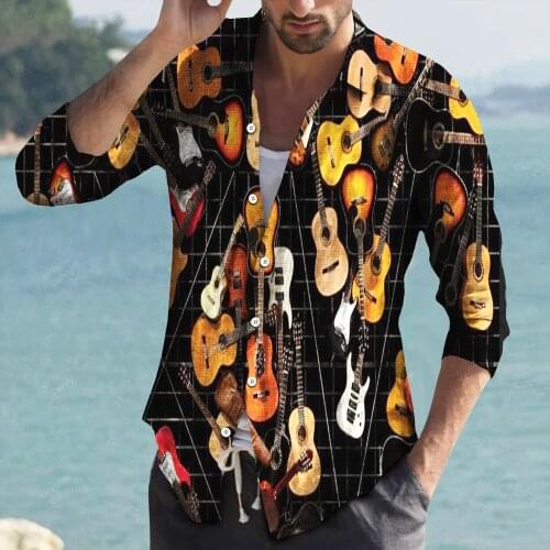 Funny Pattern Guitar printing custom design 5 style delivery 3d print mens long sleeve shirt