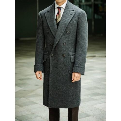Mid-Length Woolen Overcoat For Men Double Breasted England Style Cacual 2021 Winter Fashion Notched Thicken Jacket