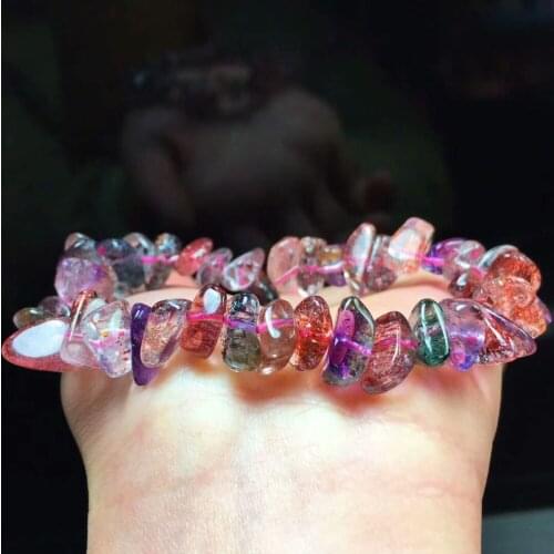 Top Quality Natural Super Seven Lepidocrocite Quartz Irregular Clear Beads Bracelet Stretch Crystal Healing Stone AAAAA