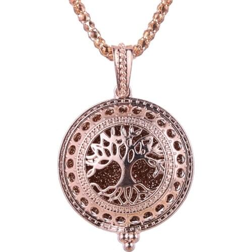 Life Tree Aroma Diffuser Necklace Rose Gold Lockets Pendant Perfume Essential Oil Aromatherapy Locket Necklace With Pads
