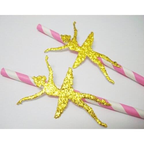 Gold Glitter Ballerina brithday Stripe Paper Straws rustic wedding, engagement baby shower, tea party straw