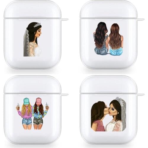 Black Brown Hair Girl Best Friends Clear Cases For Apple Airpods 1 2 Earphone Bluetooth Wireless Cover For Airpods 2 1 Coque