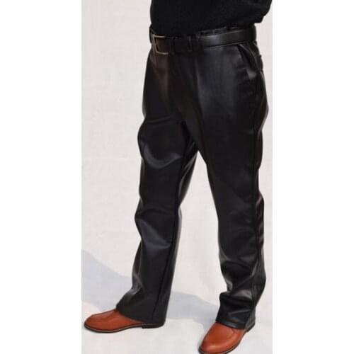 Straight high waist faux leather pants mens feet pants loose motorcycle pu trousers for men personality fashion pantalon homme