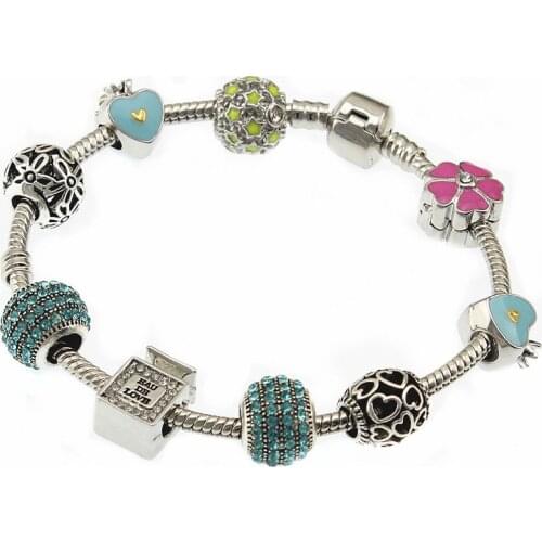 Luxury Brand Women Bracelet Unique silver colour Crystal Charm Bracelet for Women DIY Beads Bracelets & Bangles Jewelry Gift