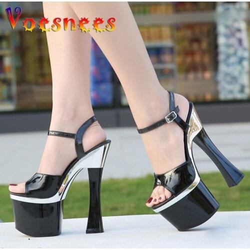 New Summer Sandals Women Shoes Nightclub PU Shoes Woman High Heels 18cm Pumps Platform Model Catwalk Shoes Nightclubs Sandals
