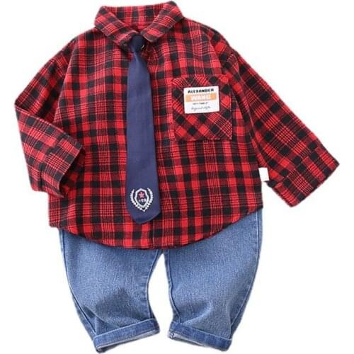 Spring Autumn Outfits Baby Boys Clothes Sets Children Plaid Casual Shirt Pants 2Pcs/Sets Toddler Fashion Costume Kids Tracksuits