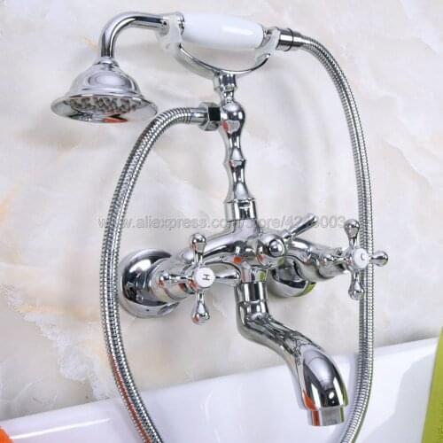 Bathtub Faucets Chrome Finish Wall Mounted Bathroom Bath Shower Faucets Brass Bathtub Faucet With Hand Shower Kna200