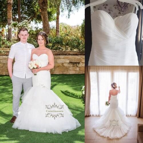 Outstanding 2019 Tulle Wedding Dress Strapless Women Girl Bride Gown Bridal Party Mermaid Crystals Chapel Train Trumpet Skirt