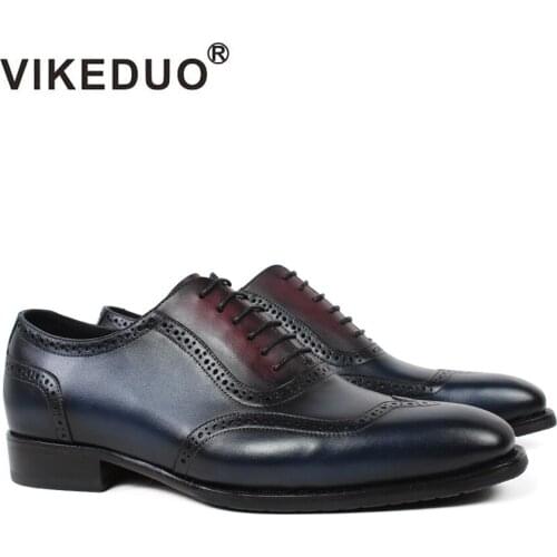 Vikeduo 2020 New Handmade Designer Fashion Shoes Luxury Wedding Male Full Brogue Calfskin Genuine Leather Patina Men Dress Shoes