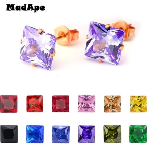 MadApe Hot Sale Square Zircon Earrings 316L Stainless Steel Anti Allergic Small Stud Earrings For Women Ang Girl Ear Jewelry