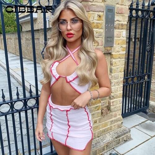 CIBBAR Criss Corss Bandage Rework Two Piece Sets Women Halter Camisole And Mini Skirt Macthing Suits Vacation Outfits Streetwear
