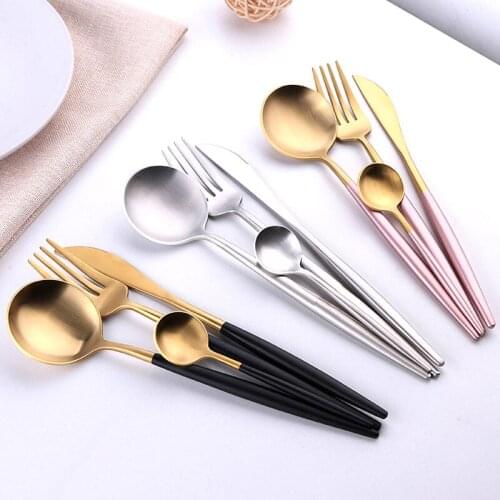 1Set Useful New Matte White/Black Gold Stainless Steel Cutlery Western Steak Knife Fork Dinner Utensils Kitchen Accessories