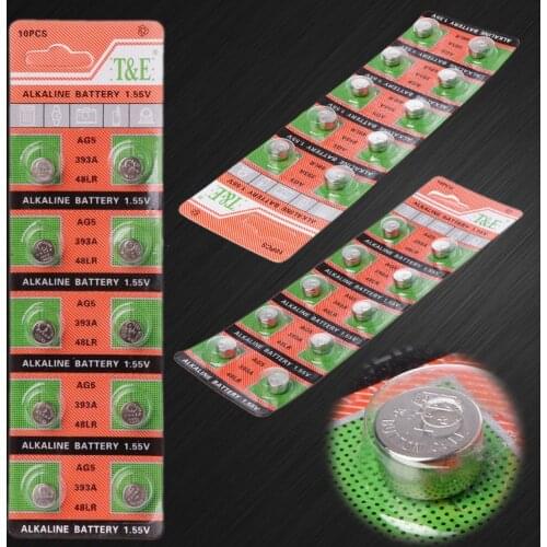 2021 New 10PCS Alkaline Battery Button Coin Cell AG5 LR754 393 SR754 193 546 RW28 48 Hearing Aid Earphone Watch Batteries