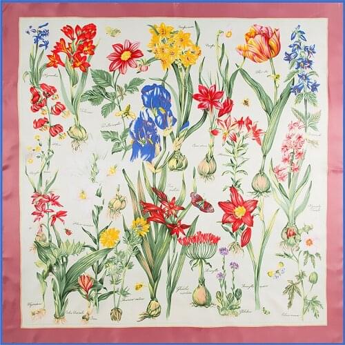 130cm*130cm High Quality Luxury Brand Large Square Scarves Twill Shawls Hanako Flower Print Silk Scarf For Women Headband