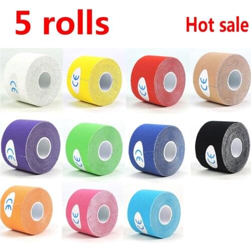 5 roll Kinesiology Sports Tape Athletic Strapping Gym Tennis Fitness Running Bandage Knee Muscle Pain Relief Knee Pads Care