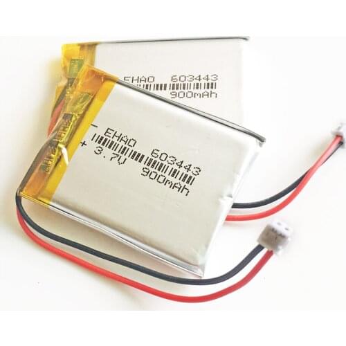5pcs 603443 JST ZH 1.5mm 2pin 3.7V 900mAh lipo polymer lithium rechargeable battery for MP3 navigator DVD recorder e-book camera