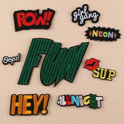 50pcs/lot Small Embroidery Patch Letters Clothing Decoration Fun Girl Lip Garment Accessories Iron Heat Transfer Biker Applique