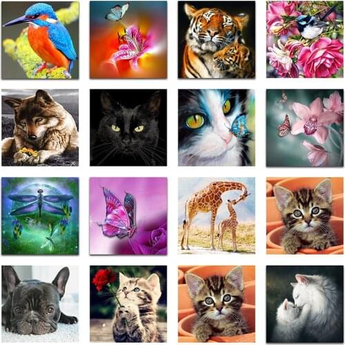 5D DIY Diamond painting Cross stitch Tiger&Lion Full Square Diamond embroidery Animals bird Full Round Diamond mosaic Cats&dogs