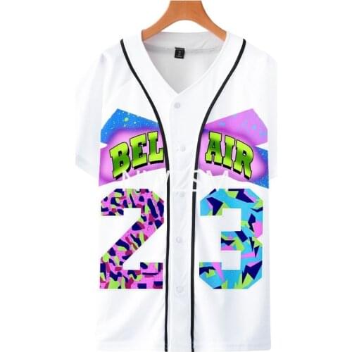 Baseball jacket with short sleeves Streetwear Hip Hop Bel Air print #23 Fresh Prince Custom Made Baseball Jersey Tops