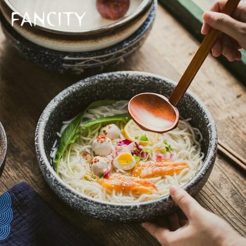 FANCITY Big soup pot, pickle fish bowl, large retro shallow mouth pot, noodle bowl, home dish bowl