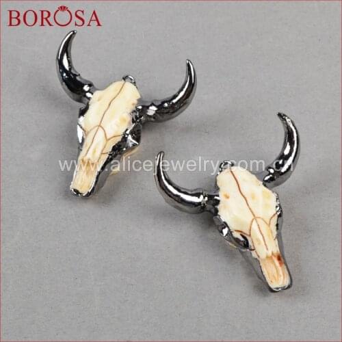 BOROSA OX Headbead Black Gun Color Longhorn Cattle Charm Bead Buffle Resin Horn Cattle Pendant for Jewelry Accessories B0842
