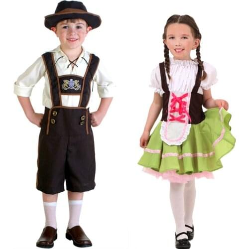 Kid Boy Girl Suspenders Lederhosen Oktoberfest Costume Beer Maid Peasant Dress German Wench Uniform