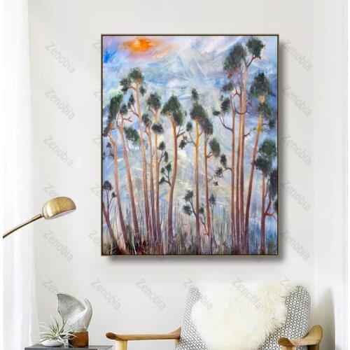 Home Decor Poster Sun and a Few Trees Painting Wall Art Canvas Print Canvas Painting for Living Room and Bedroom