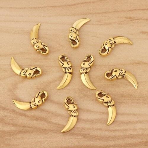 30 Pieces Antique Gold 3D Ivory Elephant Tooth Charms Pendants Beads 2 Sided for Necklace Bracelet Jewellery Making