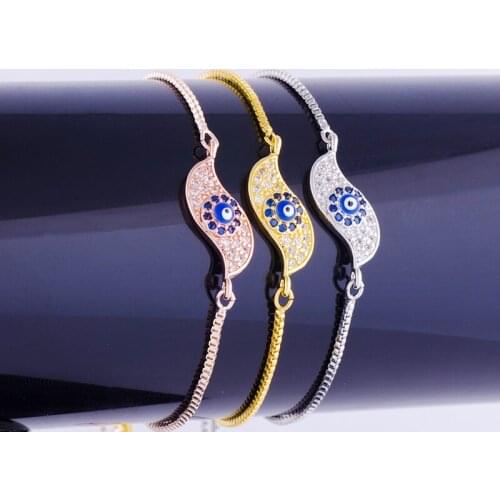 Hot Jewelry Enamel Blue Zircon Crystal Evil Eye Bracelets Wholesale Copper Micro Pave Chain Bracelets For Men_Women Diy Pulseras
