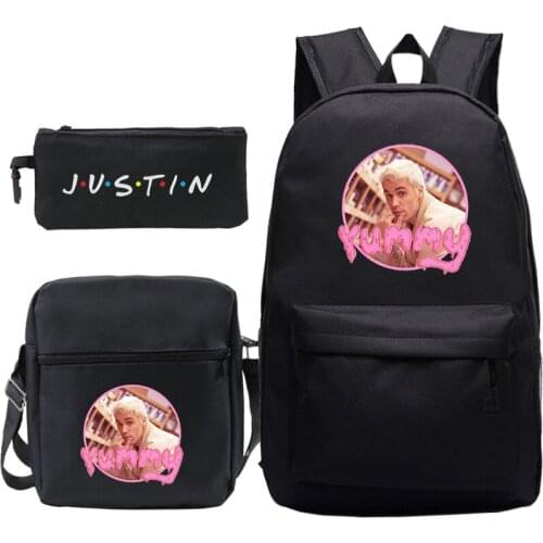 Men Justin Bieber Yummy Backpack Canvas Backpack Women Boys Girls Laptop Knapsack 3Pcs/Set Schoolbags Beautiful Pattern Rucksack