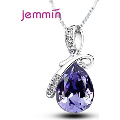 Hot Selling S925 Sterling Silver Necklaces Jewelry 10 Colors Water Drop Austrian Crystal AAA Zircon Pendant/Chain for Women Gift