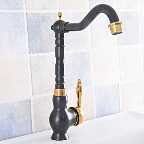 Oil Rubebd Bronze Single Handle Bathroom Basin Faucets Cold/Hot Mixer Basin Sink Tap Black Gold Water Kitchen Faucet
