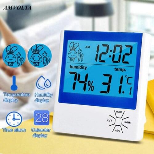 Amvolta LCD Temperature Humidity Meter Backlight Indoor Outdoor Digital Hygrometer Thermometer Weather Station with Clock