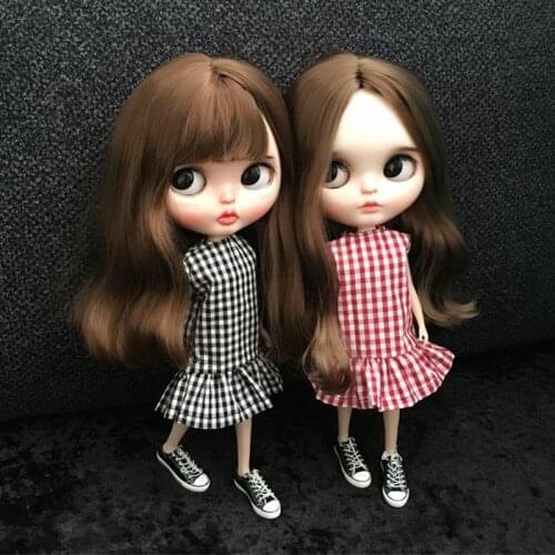 Fashion Blyth Doll Dress Grid falbala Dress for pullip ob24, Azone, Blyth doll Clothing 30cm 1/6 Doll Accessories for Barbie