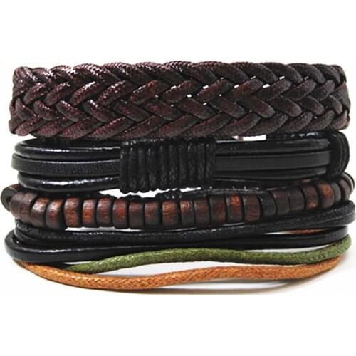 Brown Brided Wing Cross Infinity Black Beads Charm Woven Men Leather Bracelets Vintage Bangle Male Women Jewelry Accessories