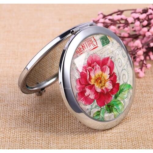 New Arrivals Flower Pattern Printing Portable Folded Mirrors Make up Tools Supplies Girls Birthday Gift 10pcs/lot P023