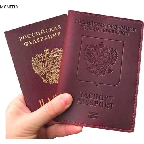 2020 Vintage Genuine Leather Russia Passport Cover Solid Men Women Passport Holder Business Unisex Travel Document Case