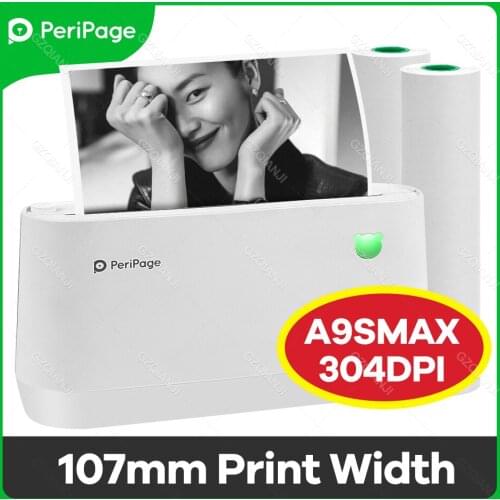 Official PeriPage A9s MAX Mini Portable Photo Mobile Printer 304dpi Receipt Label Maker Sticker Printer 107mm Paper Width A9sMax